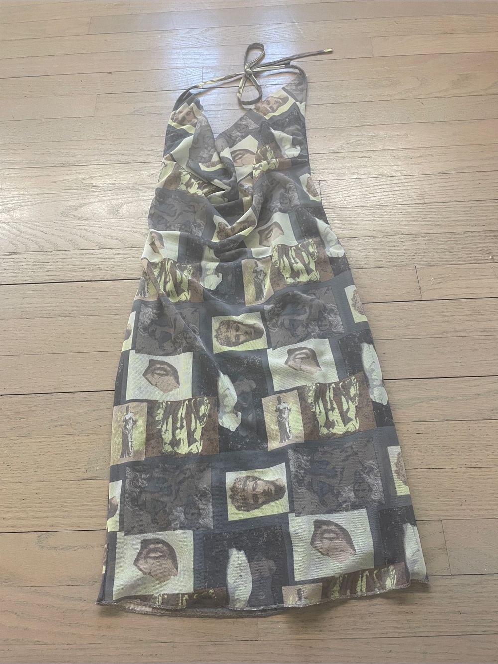 Halter Dress with Vintage Photo Patch Print